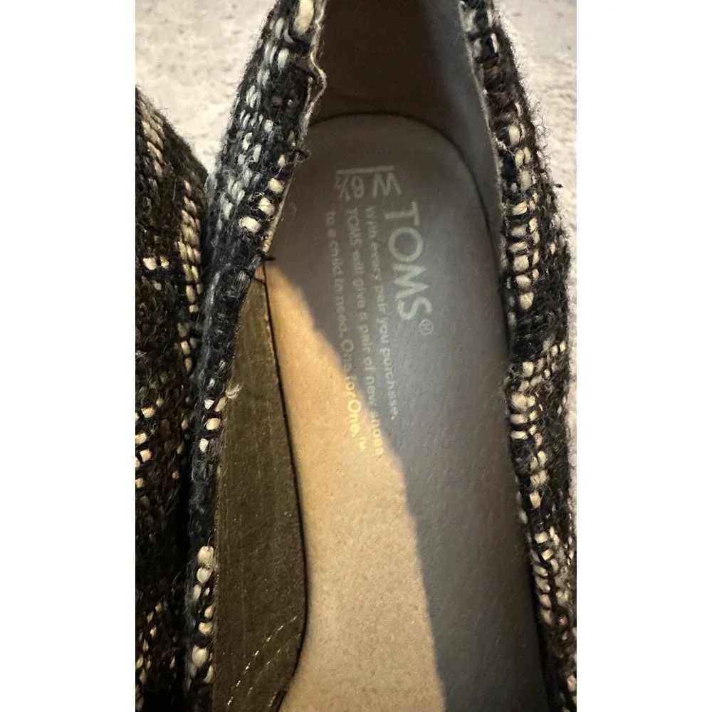 TOMS Womens Black White Woven Fabric Peep Toe Wedge Heels Size‎ 6.5